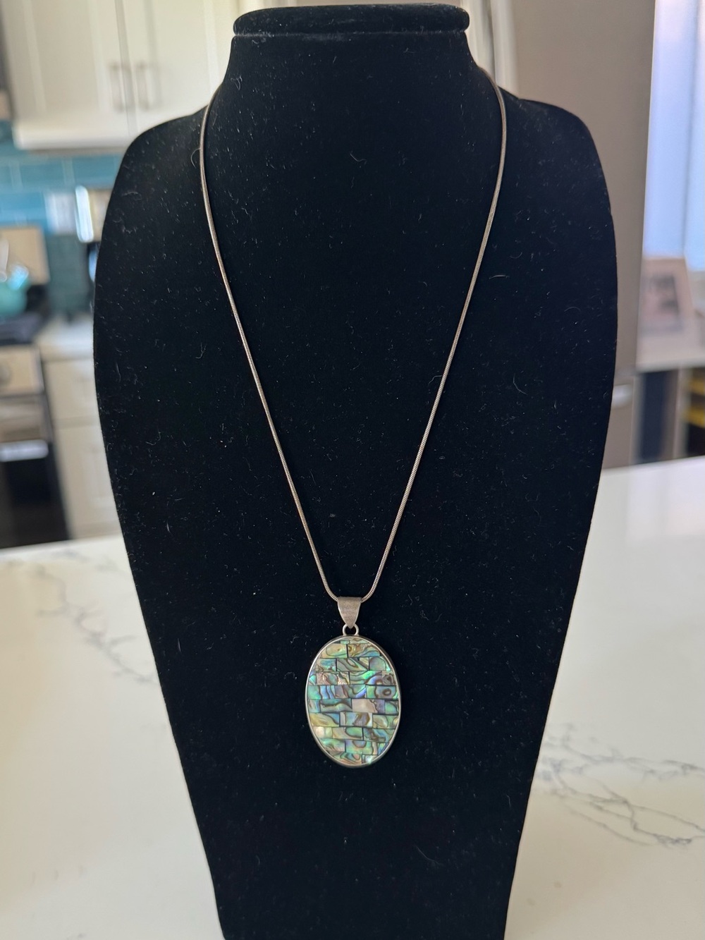 925 Sterling Silver Abalone Shell Pendant & Necklace